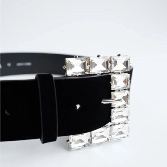 ZARA VELVET BEJEWELED BUCKLE BELT - Picture 5 of 5